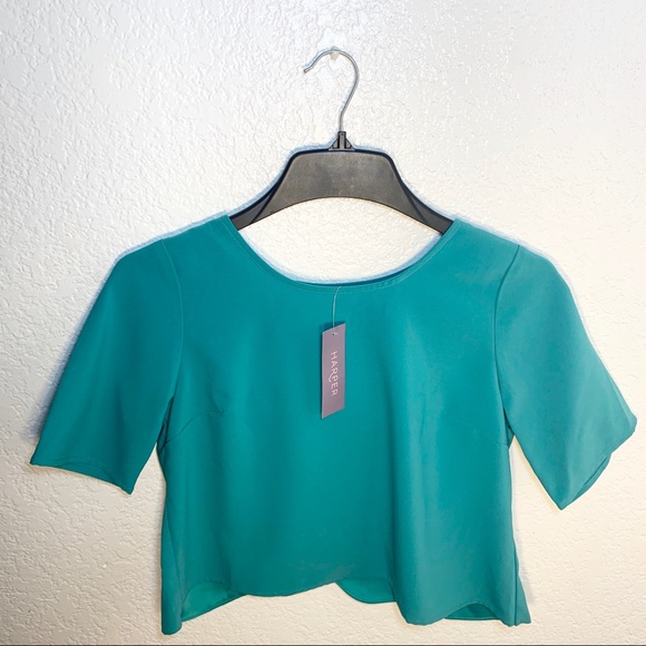 Harper Tops - Harper Teal Crop Top W Scallop Edge Back Opening